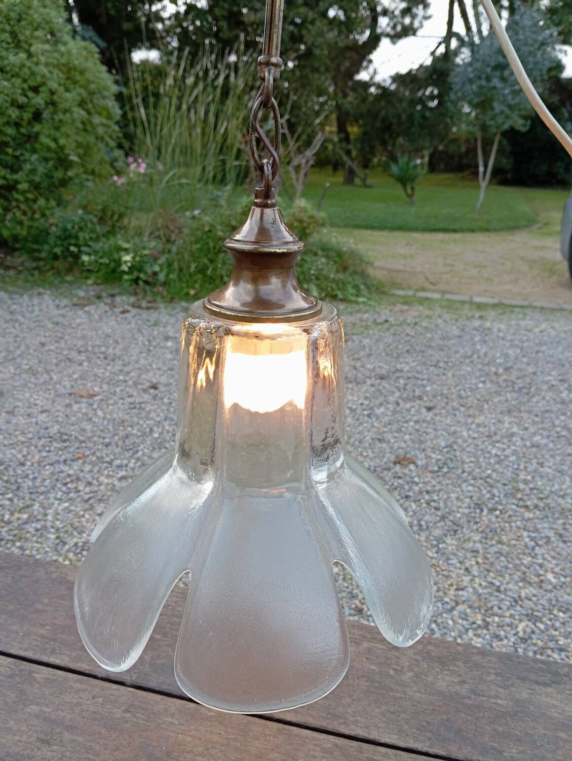 Flower petal glass pendant light, vintage Murano style