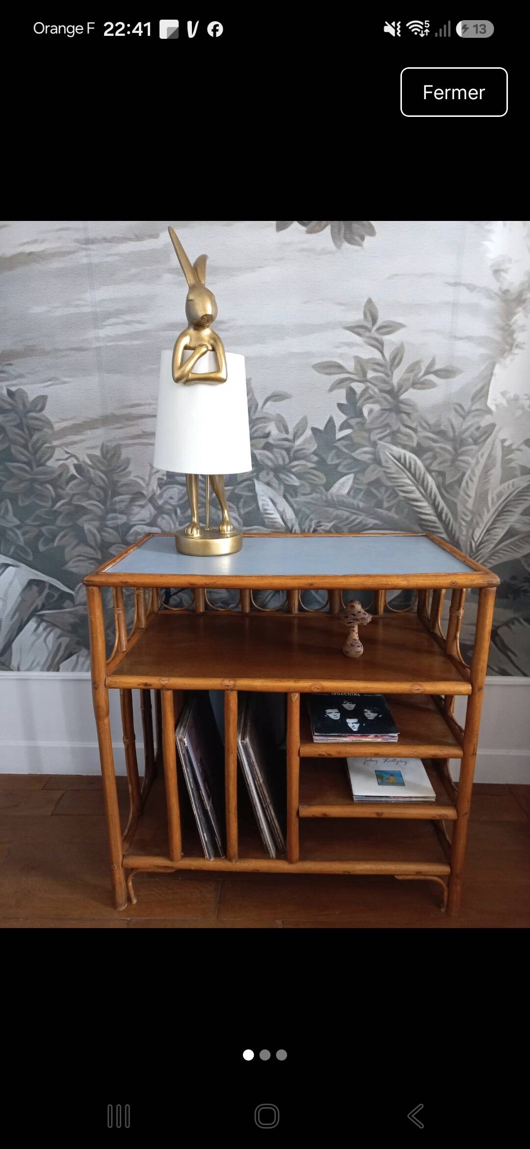 Vintage rattan vinyl cabinet