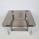 Chrome metal and smoked glass coffee table 70