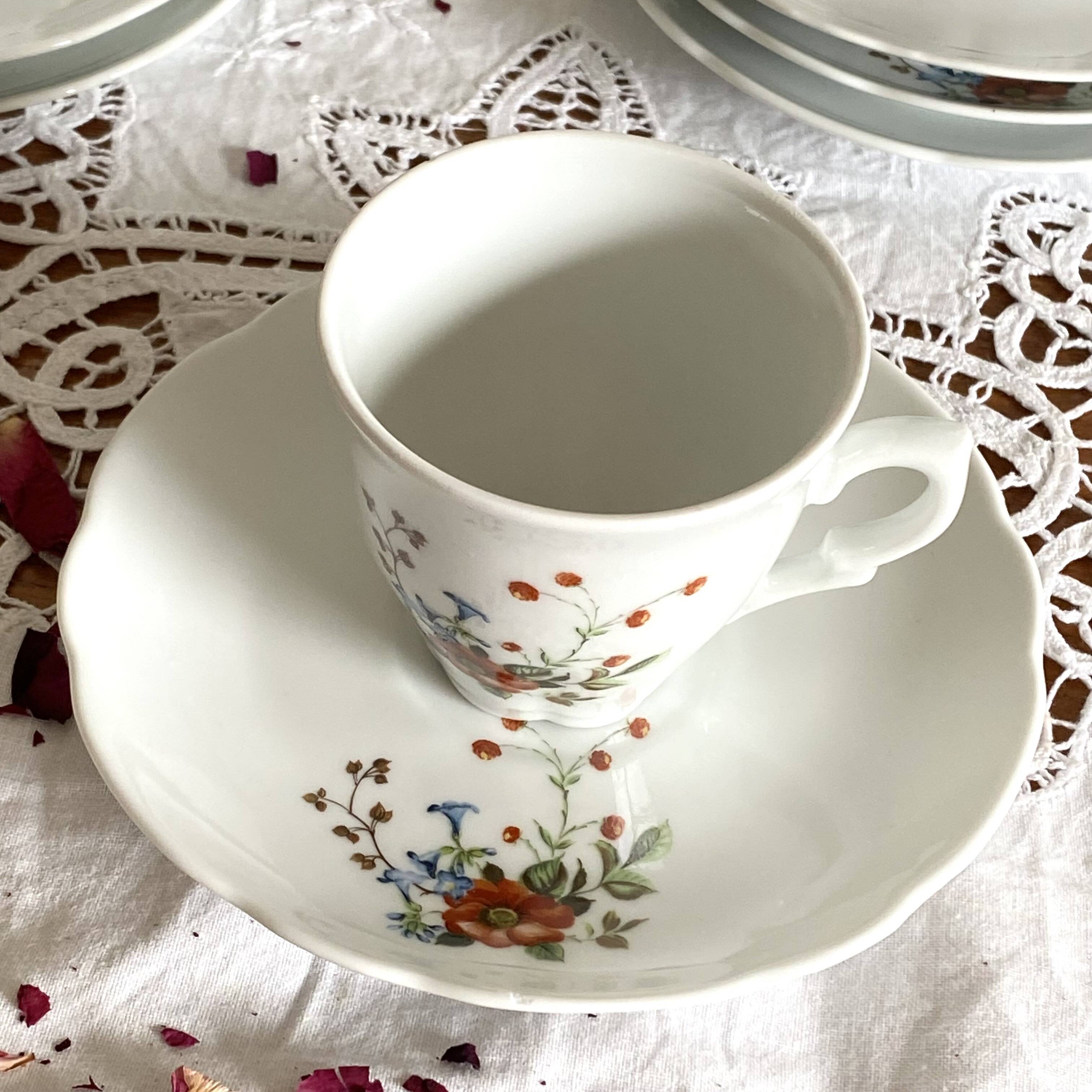 6 antique Chauvigny porcelain espresso cups