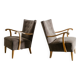 Vintage Swedish Mid Century Modern Wooden Grey Armchairs, 1940s