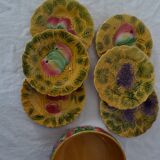 Dessert set salad bowl and 6 plates 541023 fruits barbotine sarreguemines