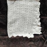 White cotton bedspread - throw with geometric chevron pattern