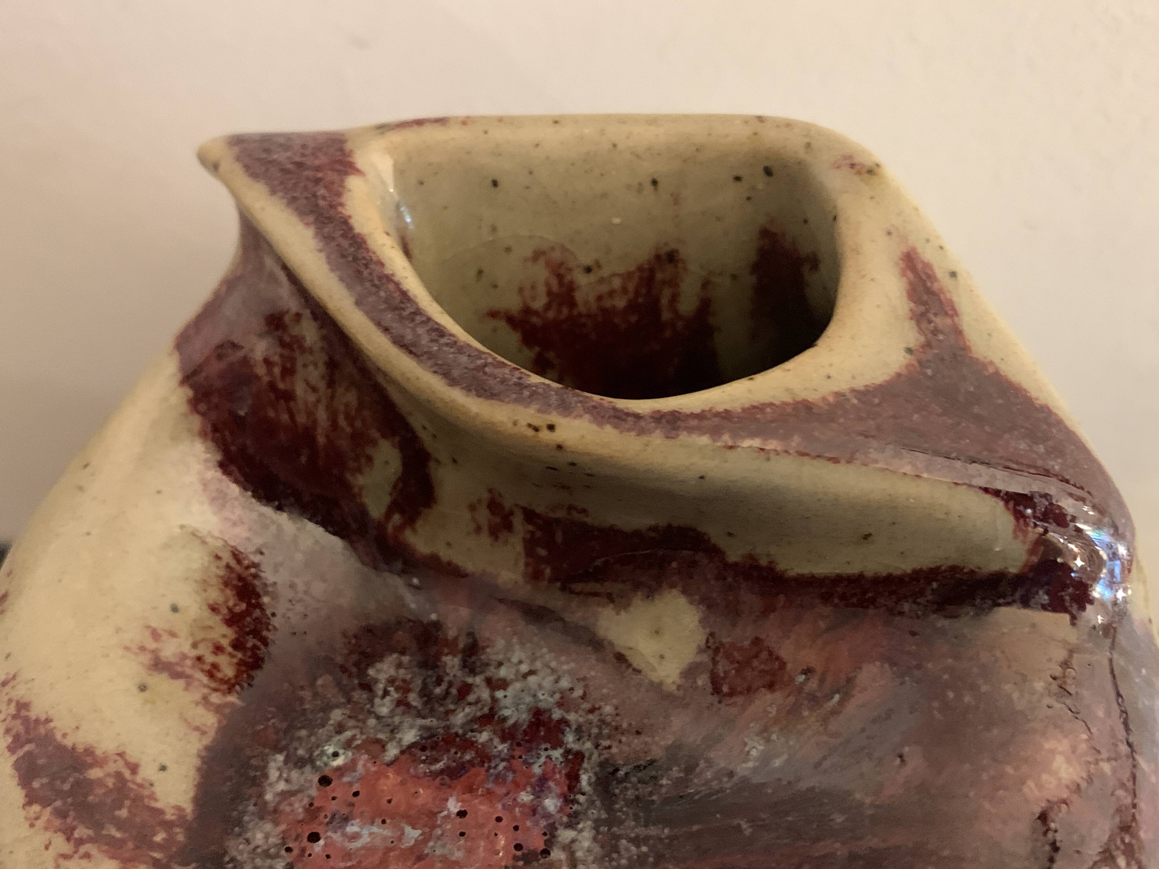 Vase soliflore français Lucette Pillet en grès rouge sang de boeuf, 1980