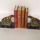 Vintage French Art Deco Panther Book Ends - Marble and Metal Bookends