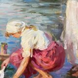 Oil painting on canvas signed dimensions: height -63cm-width -49cm-