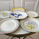 Set of 6 flat plates mismatched Digoin Sarreguemines and Gien years 30-40
