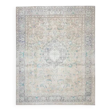 1970s Vintage Persian Handmade Wool Cotton Blue Area Rug 298x384