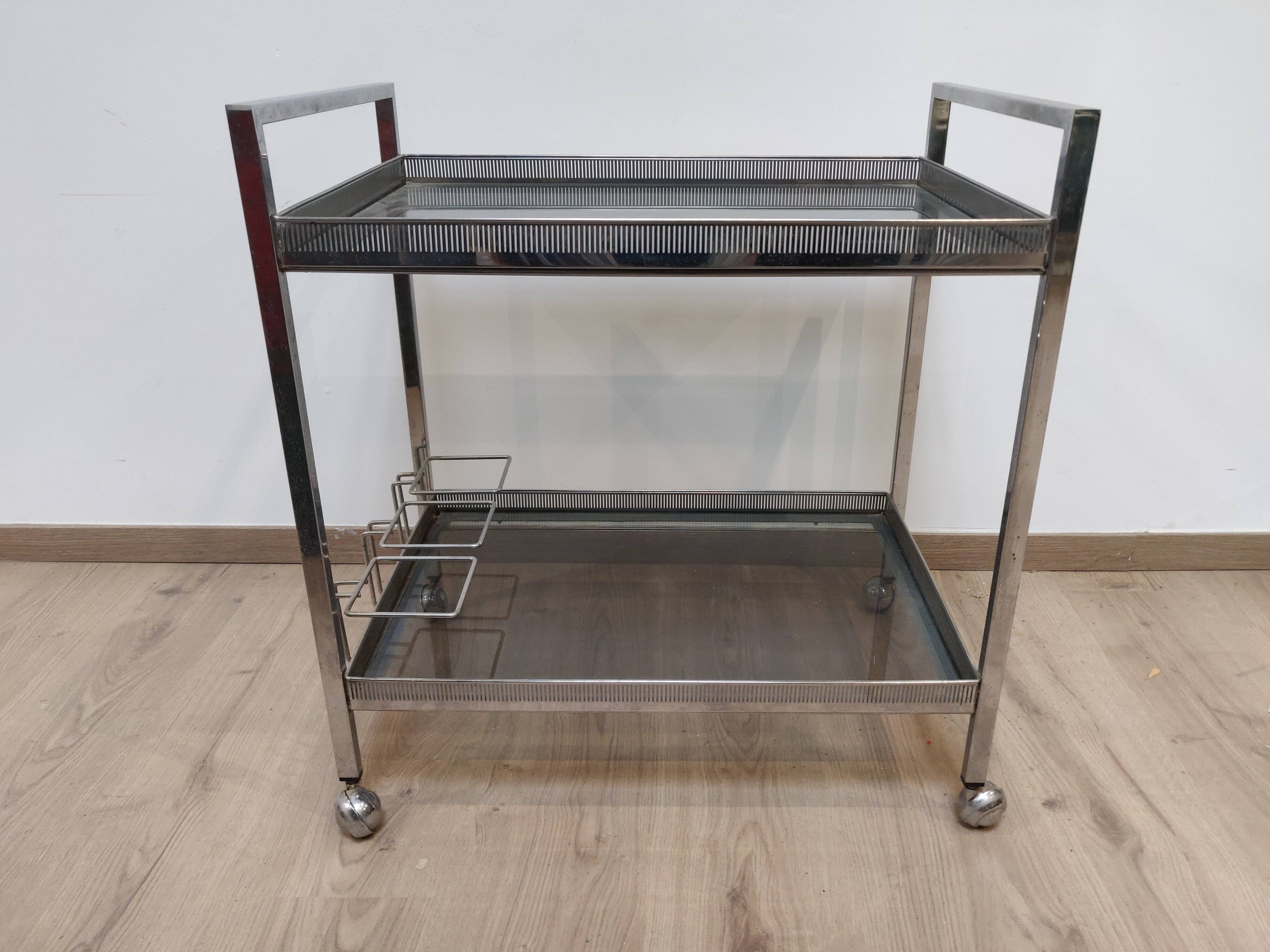 Dessert bar in chromed metal and smoked glass circa 1960