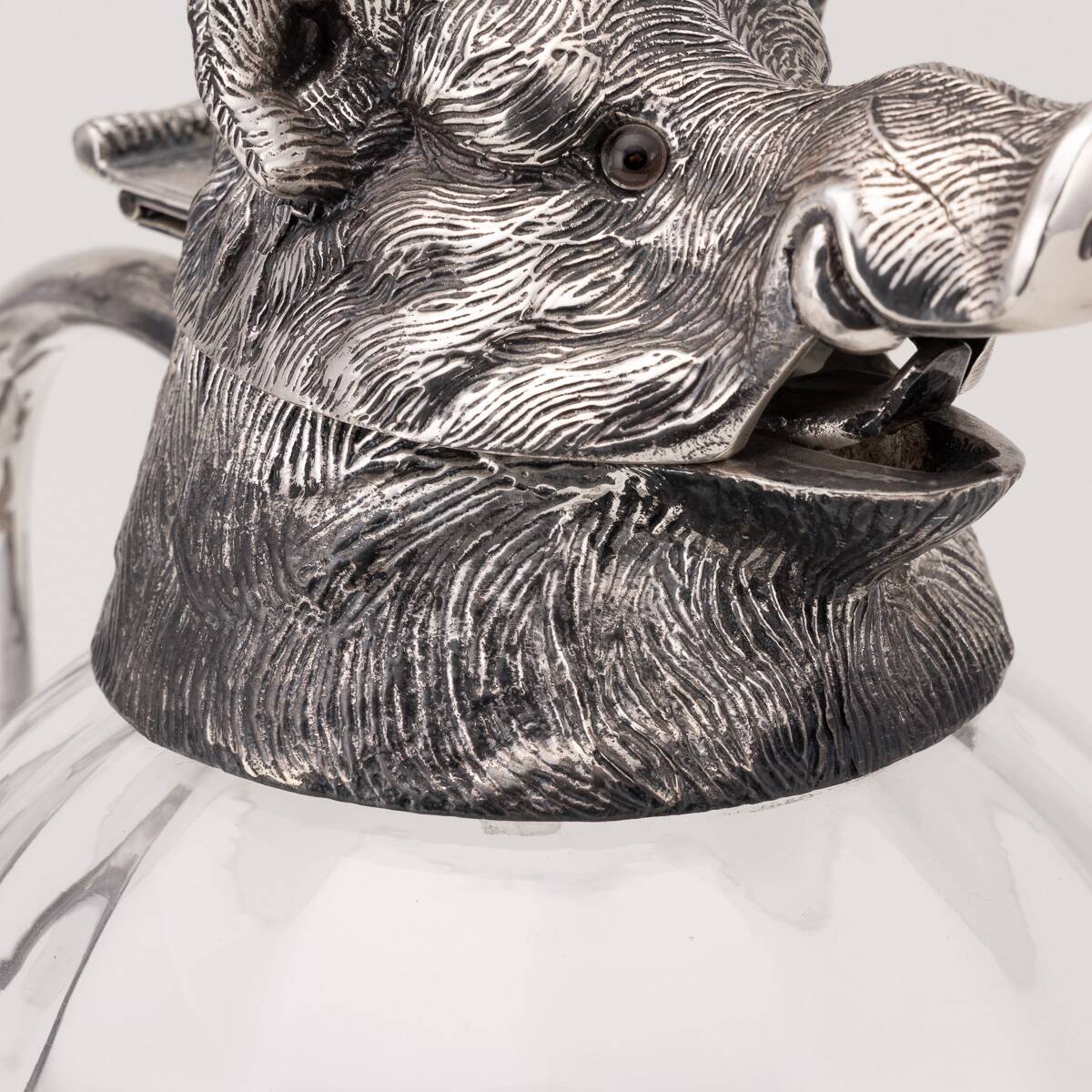 Vintage 20thC Silver Plate Boar Head & Glass Jug By Valenti c.1970