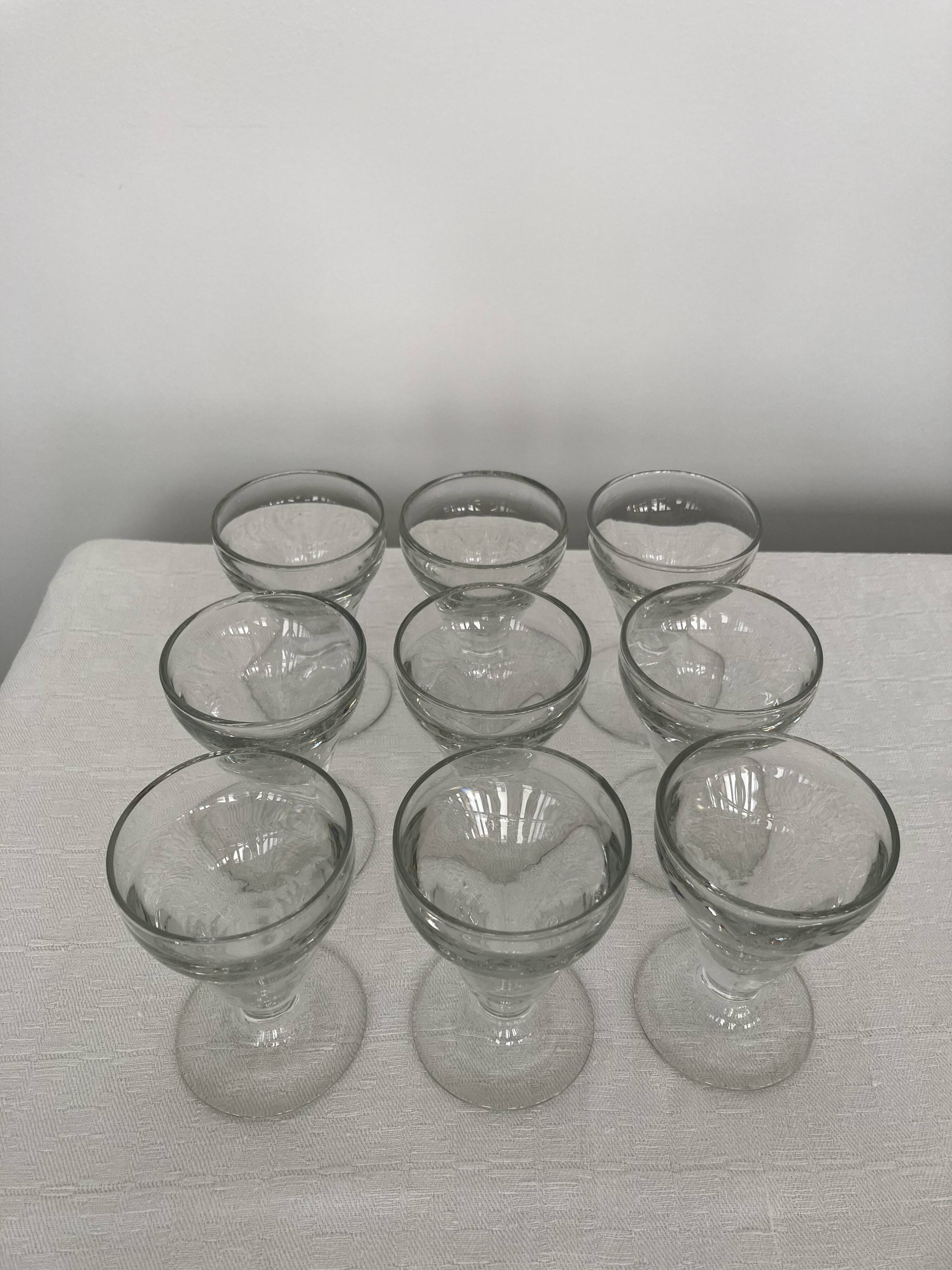 Set of 9 old glasses thick conical bottom