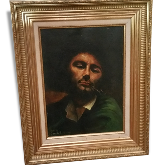 Autoportrait de Gustave COURBET "Le désespéré" copie ancienne peinture à l'huile