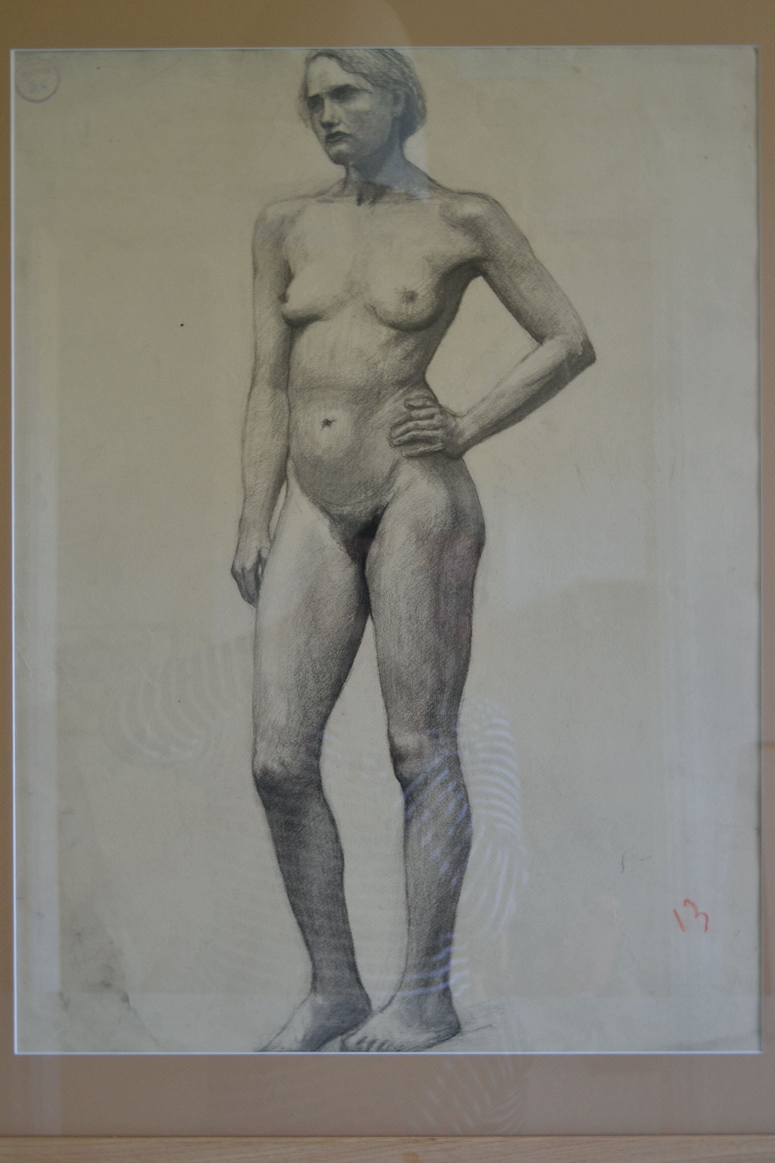 Dessin au fusain femme nu academique circa 1900
