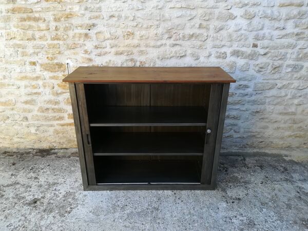 Meuble à rideaux métallique industriel années 60-70
