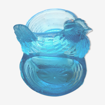 Salière art déco en verre bleu de Vallérysthal une poule