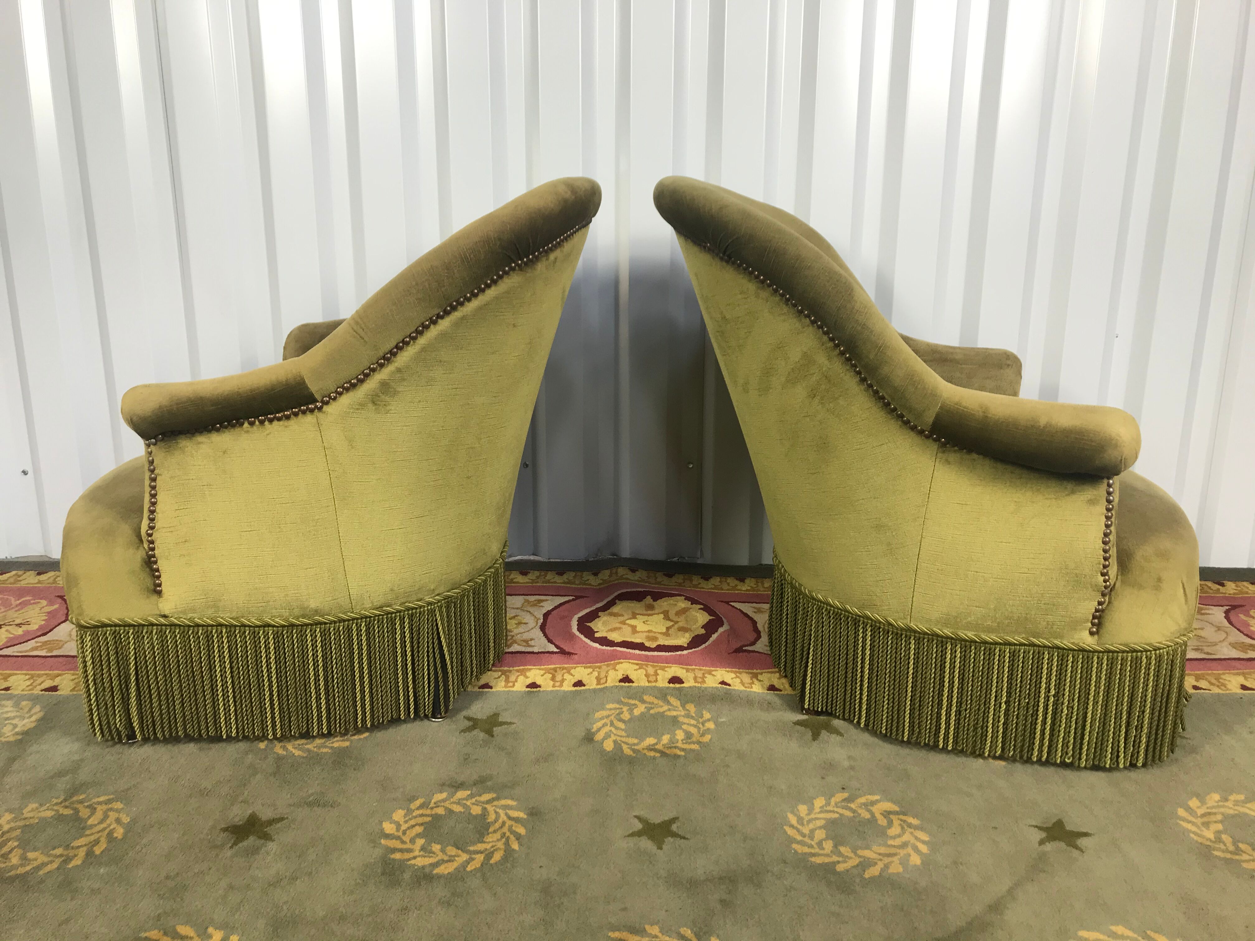 Paire de fauteuils crapaud velours Kaki