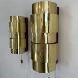 Pair of Scandinavian teak and brass sconces