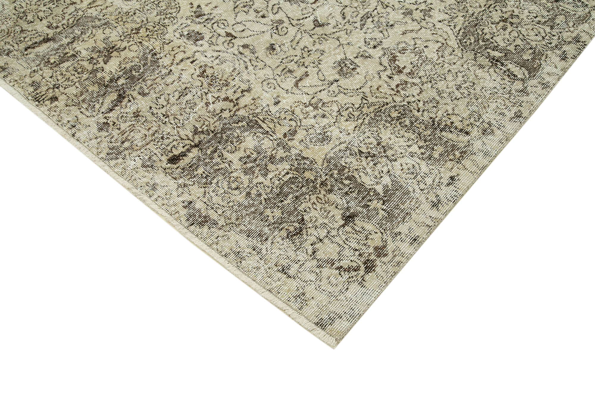 Handwoven vintage anatolian beige carpet 198 cm x 316 cm