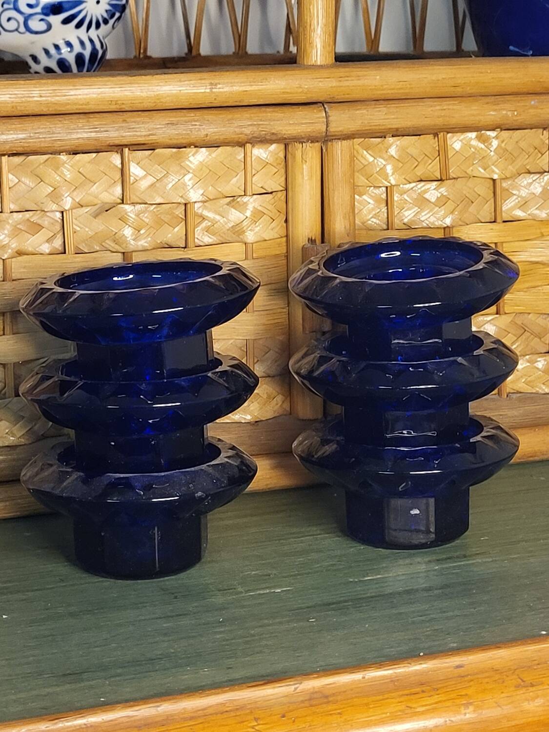 Navy blue candle holders