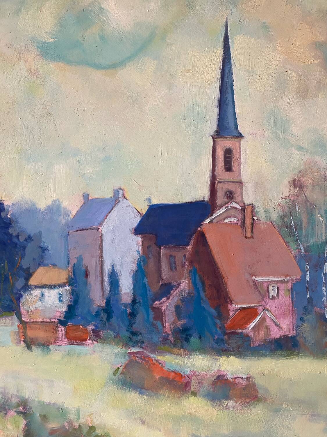 Signed village landscape