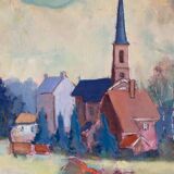 Signed village landscape