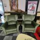 Vintage armchair in light green fabric from the 70s