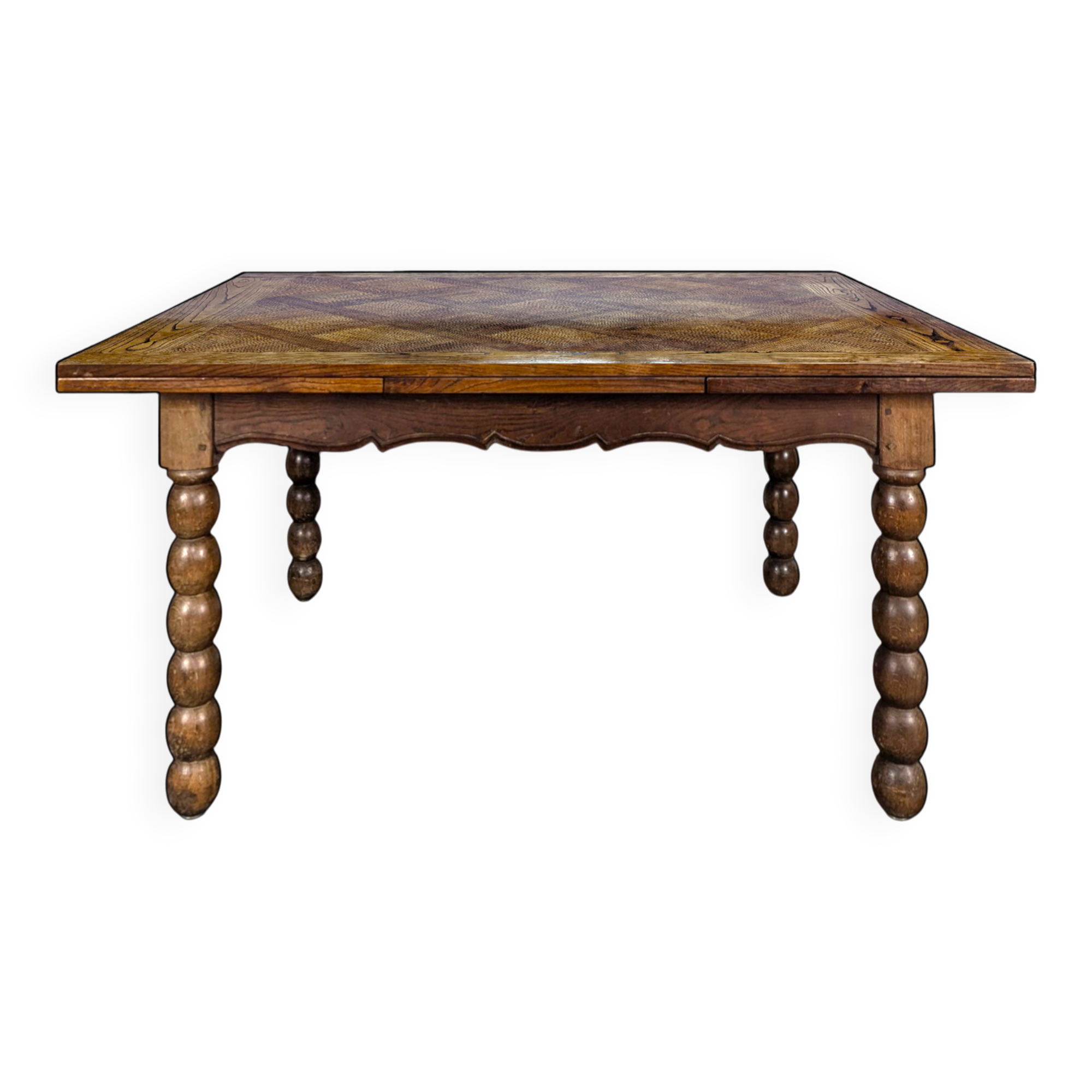 Dining table with turned oak legs.
