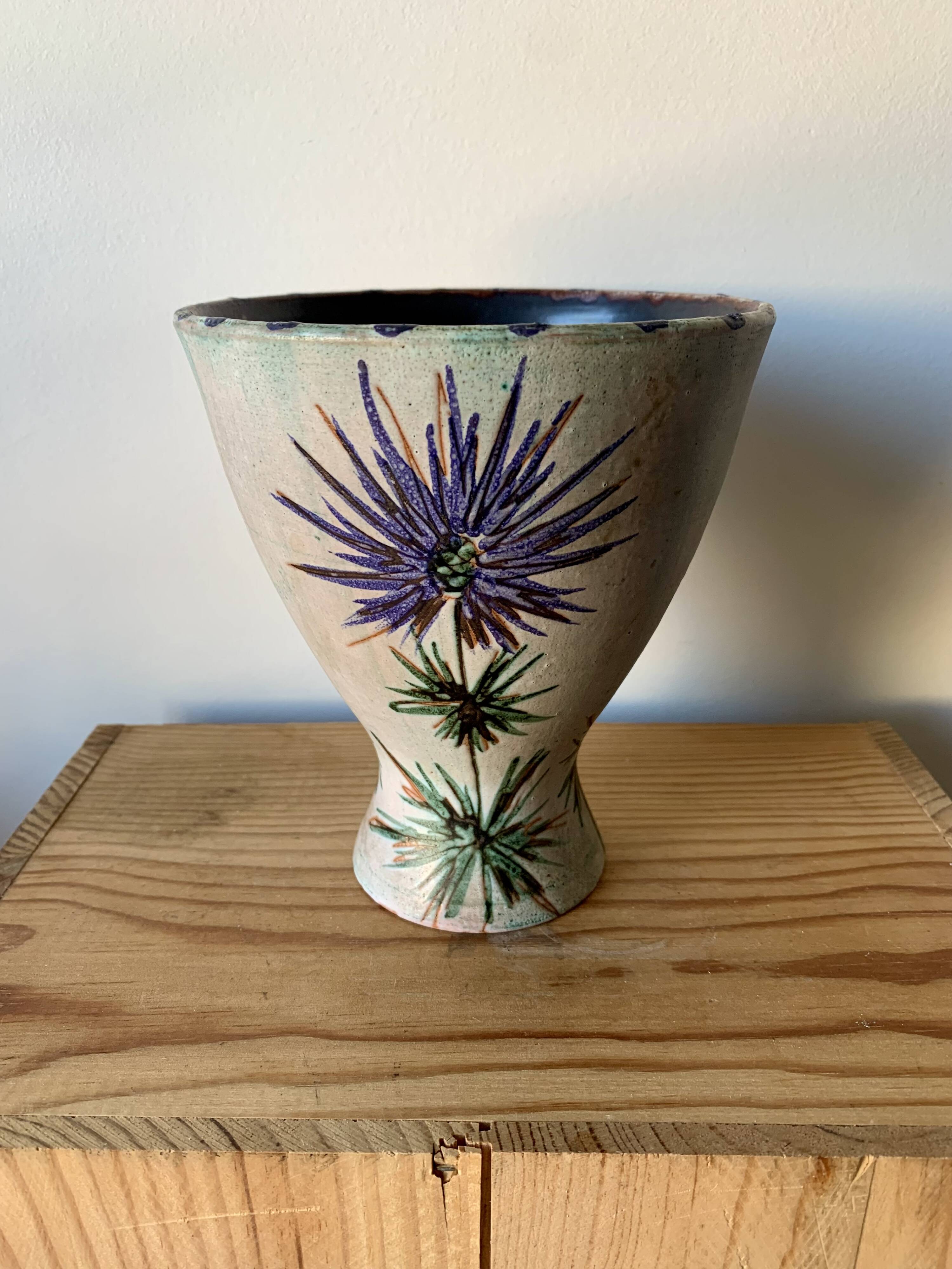 Vintage Ceramic Vase with SAVOIE Thistles