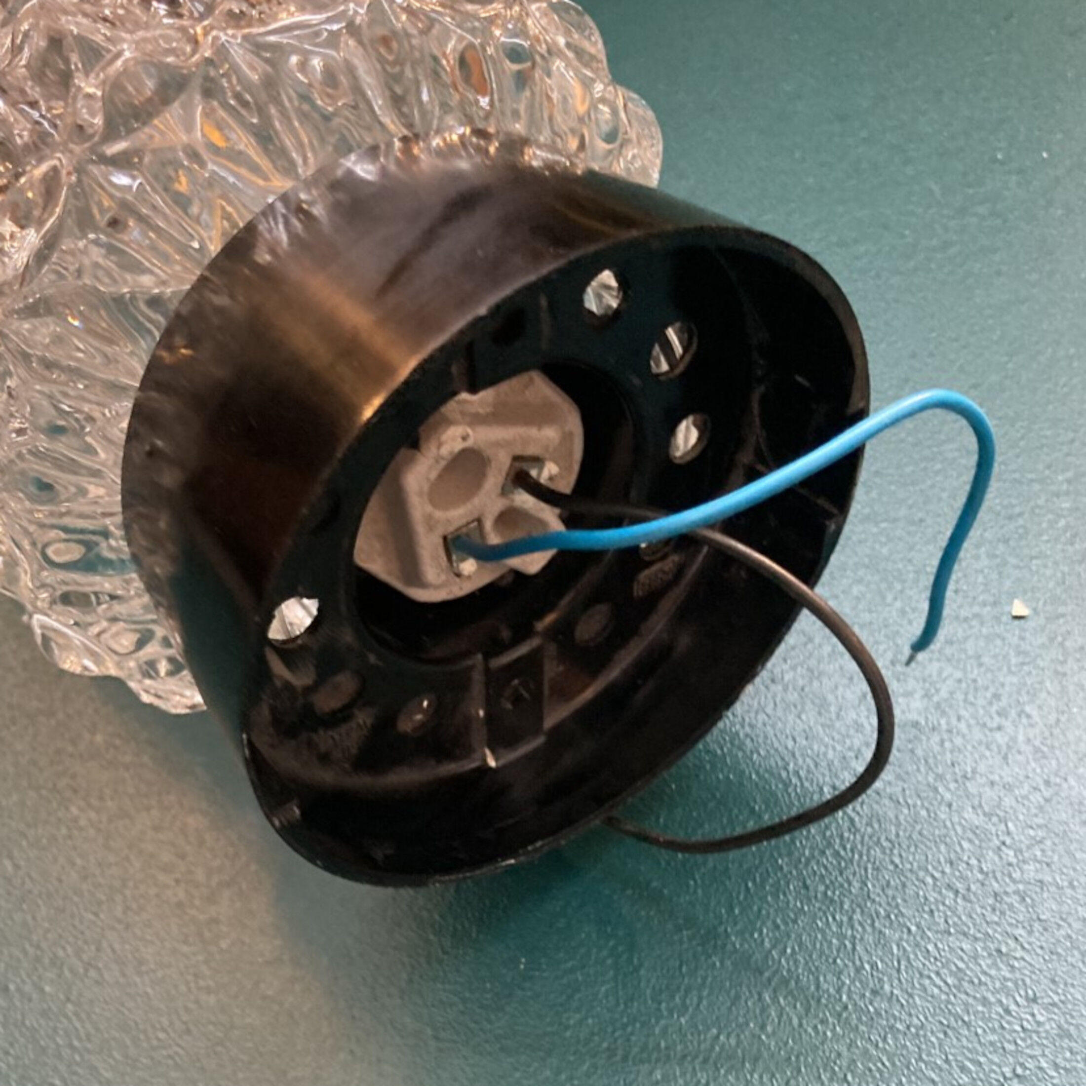 Glass globe wall lamp or ceiling lamp vintage diameter 12 cm and base in bakelite old design