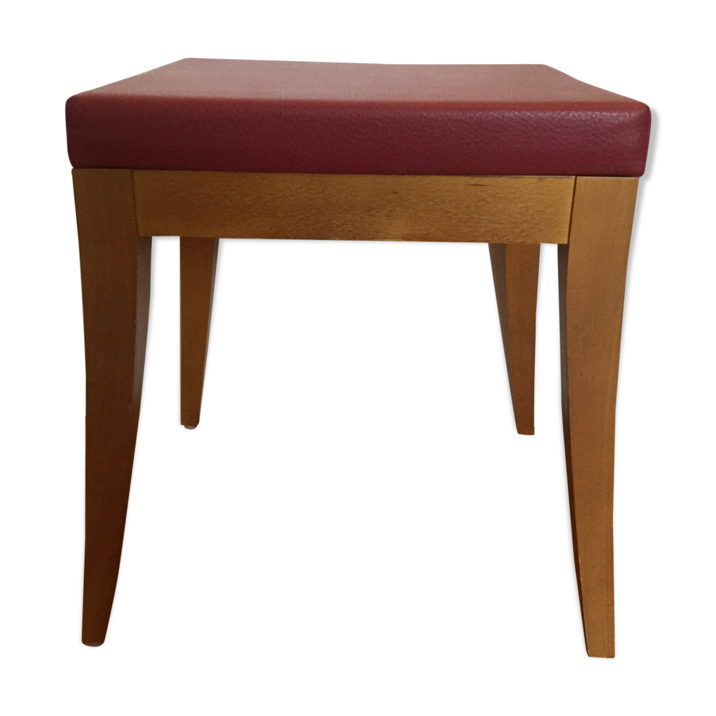 Stool in solid wood, covered with leatherette Burgundy