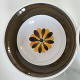 Trio of Italian 1970s deep plates, ochre brown floral decoration