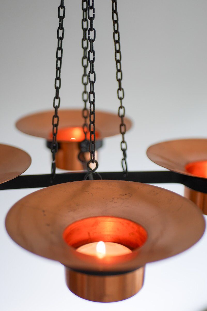 Metal and copper candleholder pendant by Carl Thore, 1975
