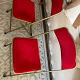 Set of 2 folding opera chairs in red velvet and brass