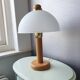 Vintage wooden table lamp with 1980 glass lampshade