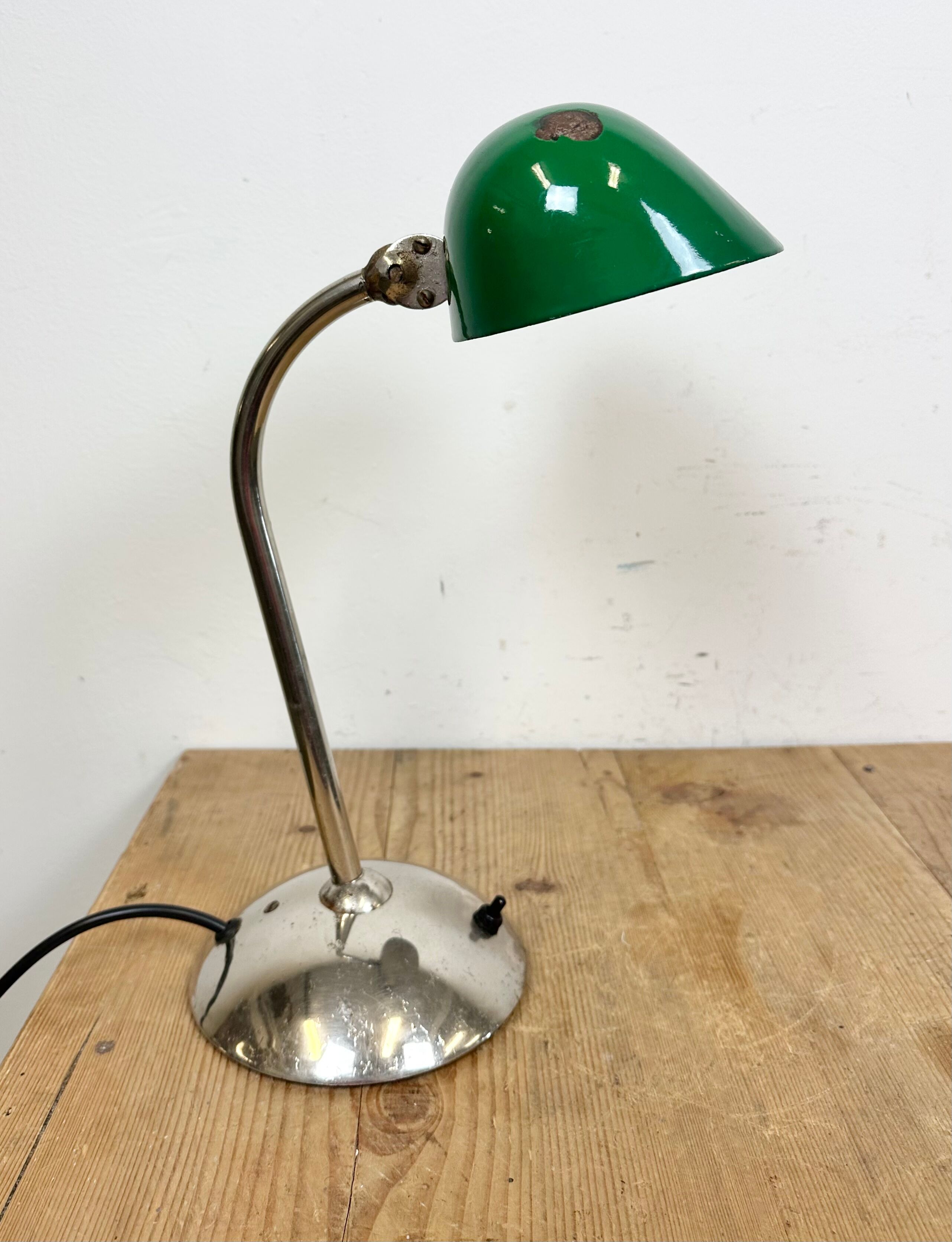 Vintage Green Enamel Bank Lamp, 1950s