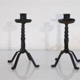 Pair of brutalist hammered iron candlesticks 1960