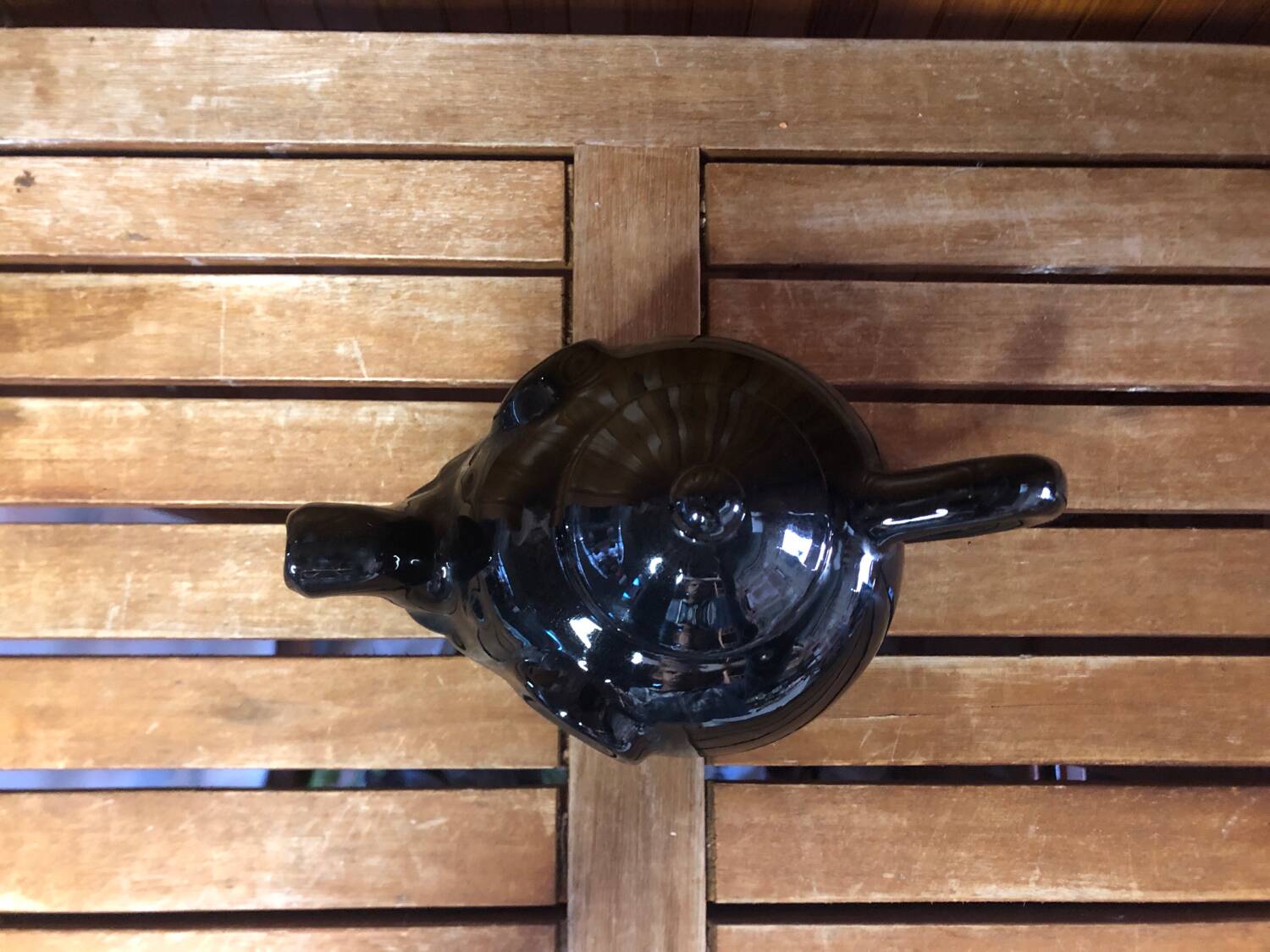 Old vintage black ceramic elephant shaped teapot #a474