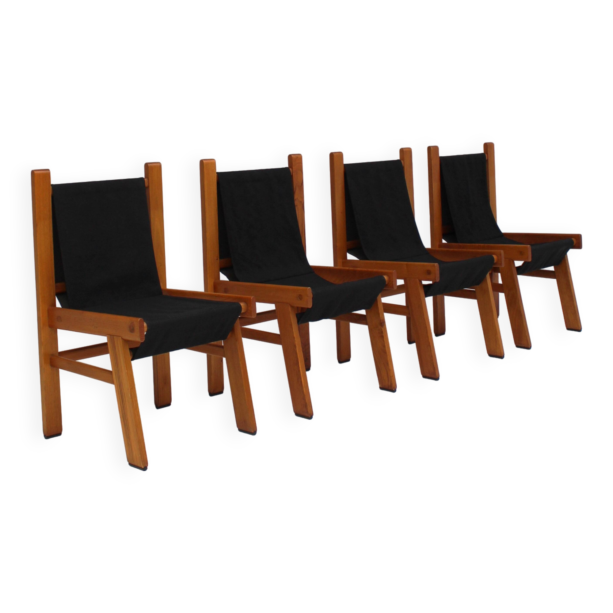 Set of Italian wooden chairs with black fabric