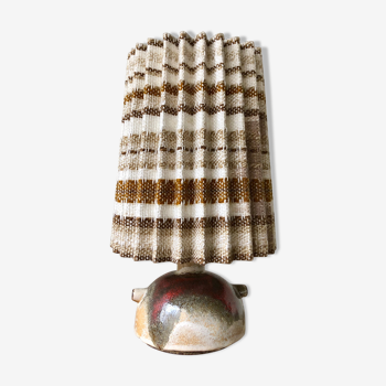 Lampe en céramique West Germany et abat-jour plissé