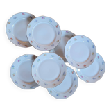 8 porcelain dessert plates with gold rim and various flowers