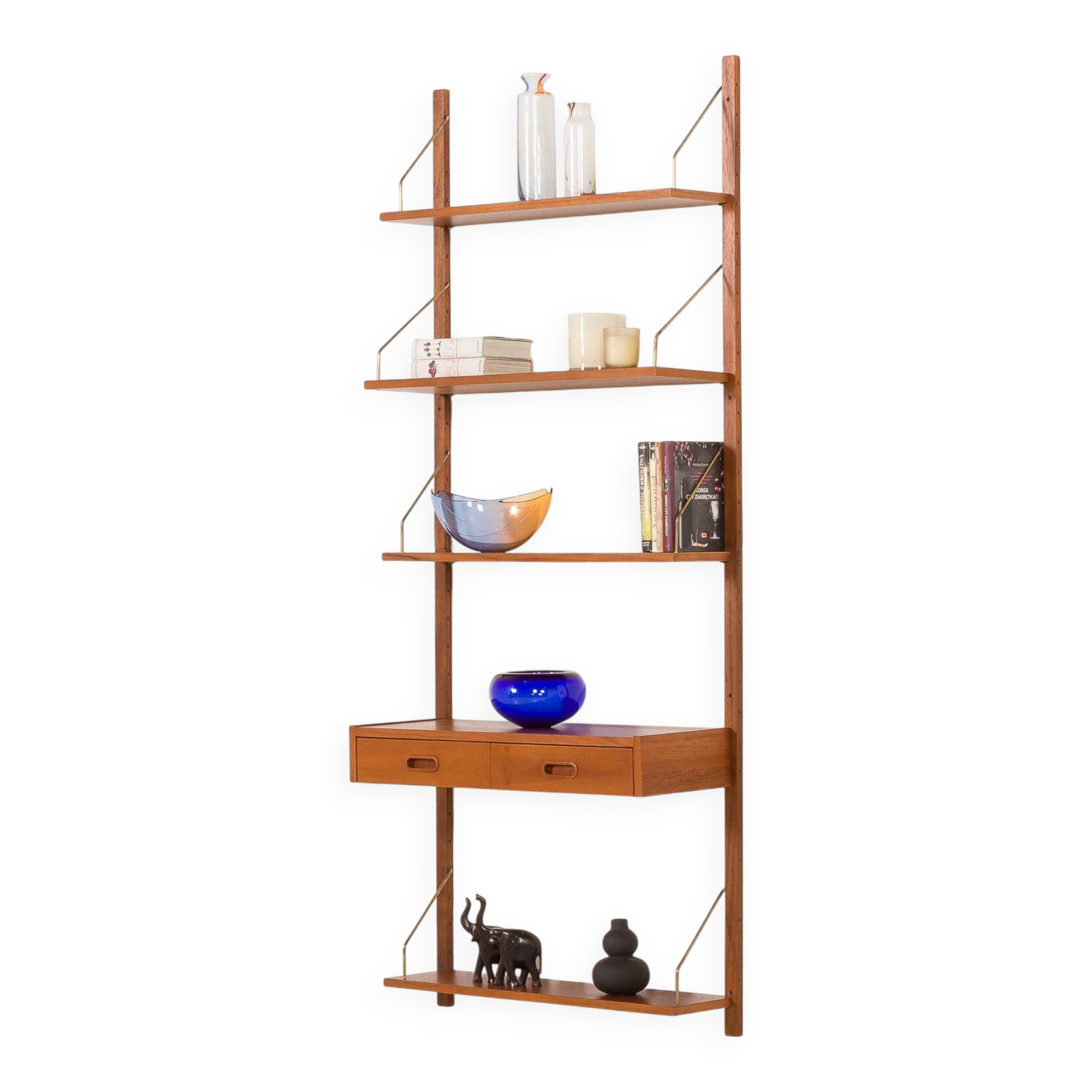 Scandinavian mid century teak wall unit with a console, 1960s
