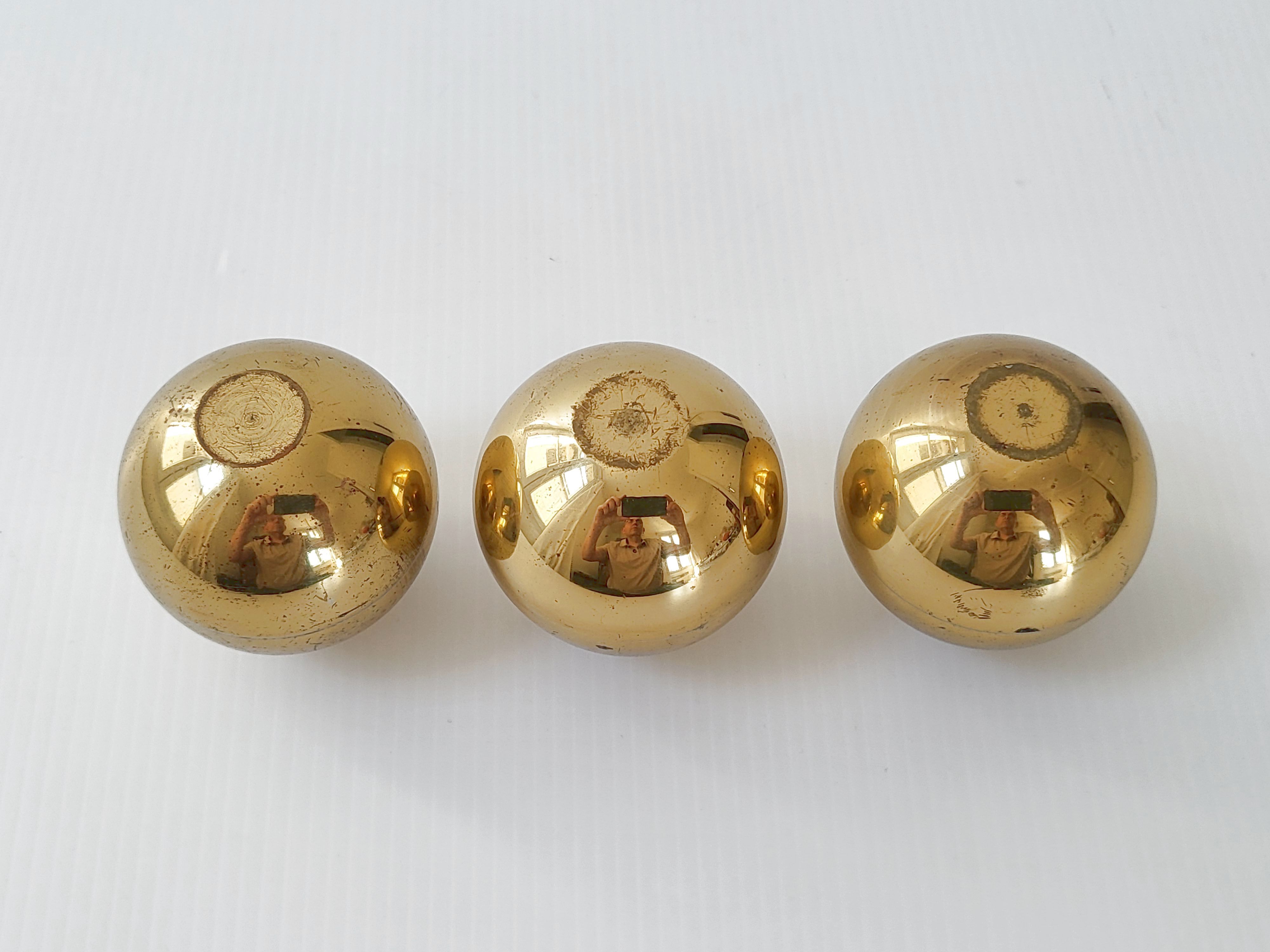 Suite of 3 candle holders in vintage solid brass 1950