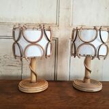 Pair of rattan bedside lamps