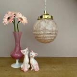 Vintage art deco globe pendant light in pink and gold Clichy glass