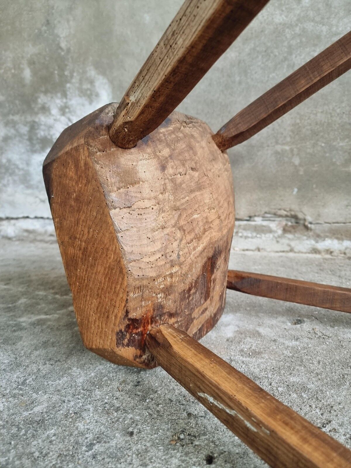 Antique stool oak plant table