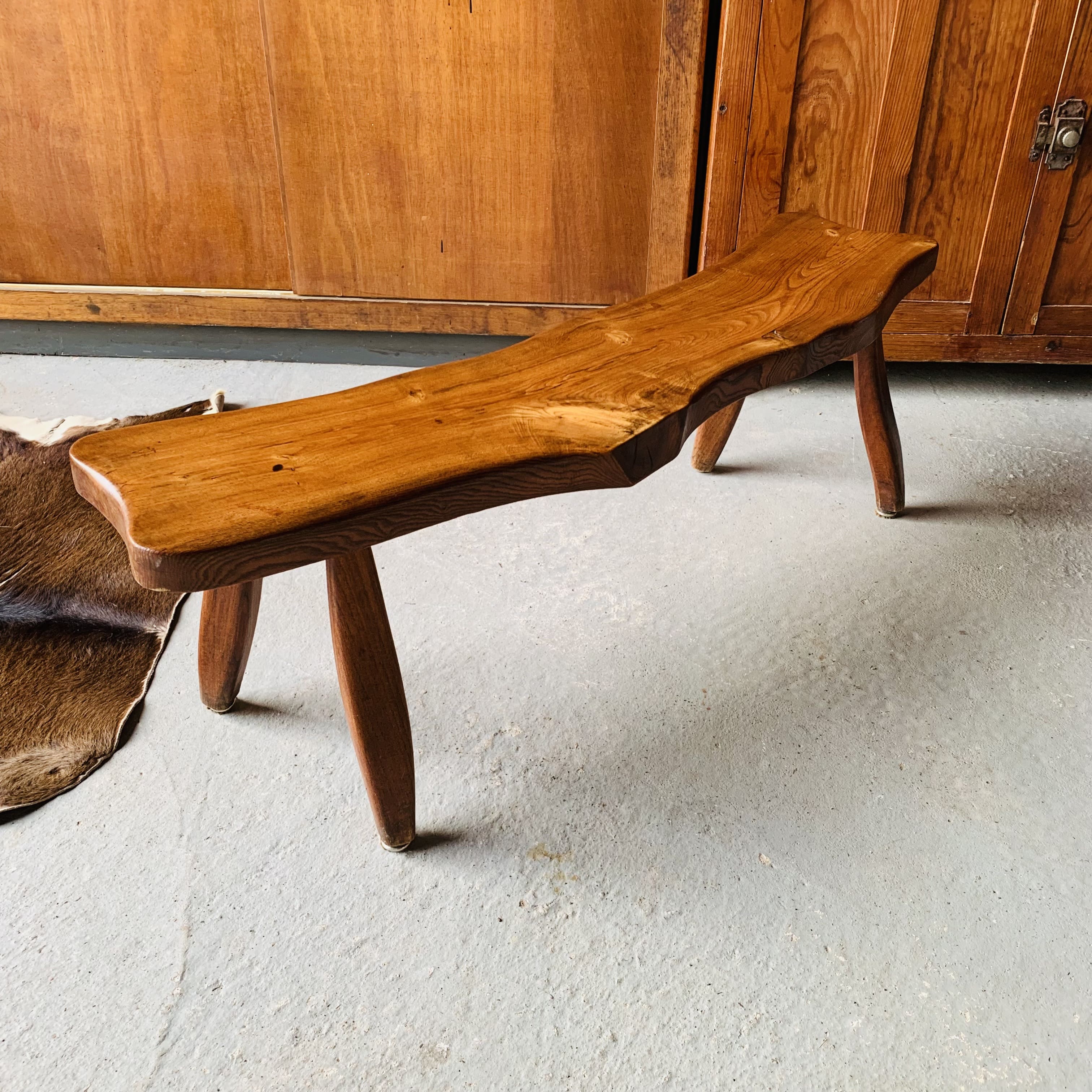 Brutalist wooden bench