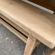 2 stripped farmhouse benches in solid oak, 1970, 175cm.