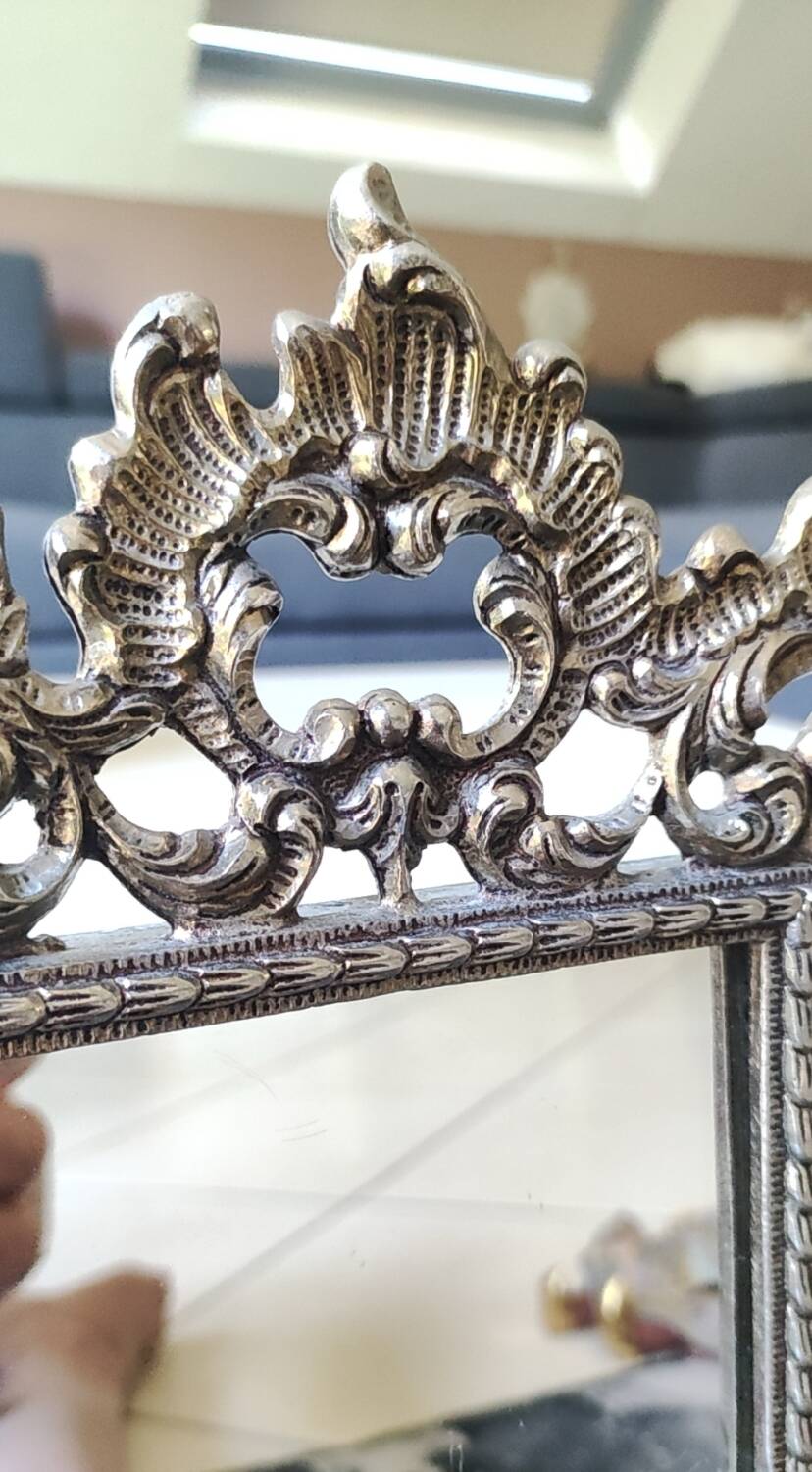 Antique/Rocaille/Louis XV Style Table Mirror. In silver-plated bronze