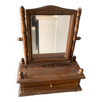 Wooden psyche with mirror and drawer to place on furniture