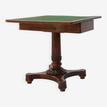 Table console à cartes pliante victorienne en loupe de bois, 19e siècle